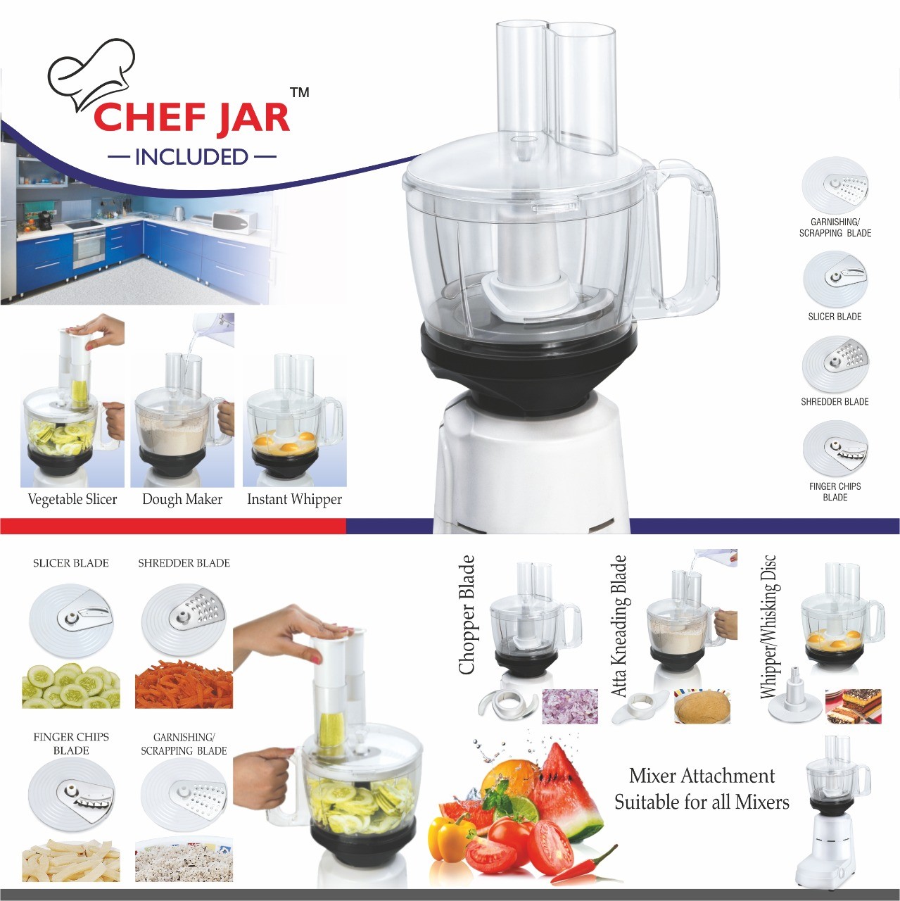 Indian Mixer Preethi Nitro 3 Jar + Chef Jar Mixer 110V